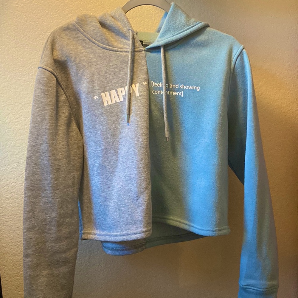 Half blue half grey cropped hoodie